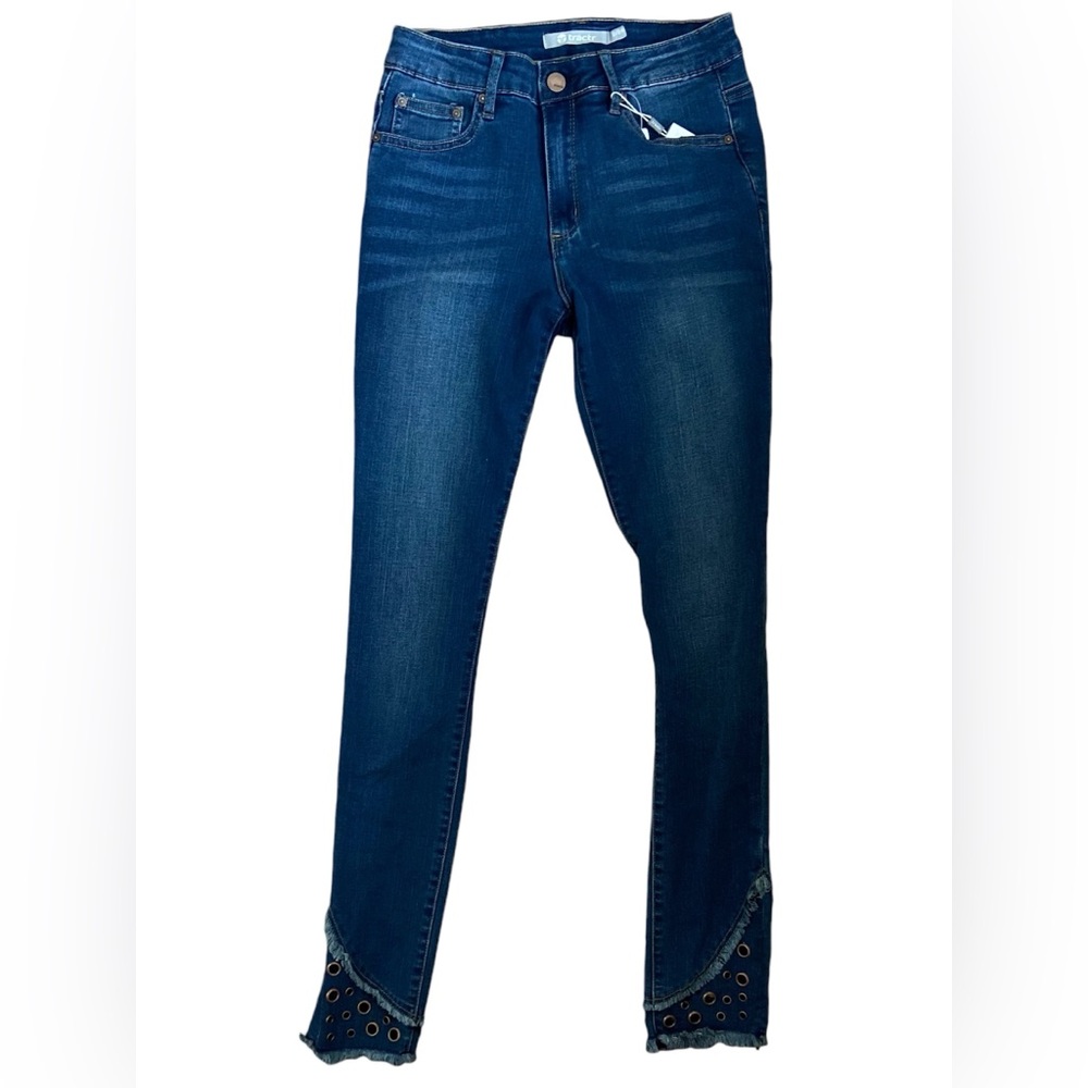 Tractr highrise  skinny ankle cropped studded blue jeans